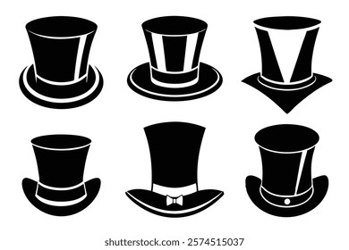 A set of 6  top hat black vector