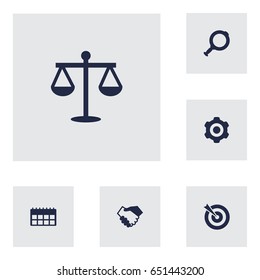 Set Of 6 Trade Icons Set.Collection Of Balance, Mechanism, Loupe And Other Elements.