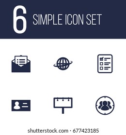 Set Of 6 Trade Icons Set.Collection Of Customer Summary, Placard, Id And Other Elements.