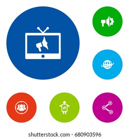 Set Of 6 Trade Icons Set.Collection Of World, Share, Ads And Other Elements.