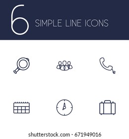 Set Of 6 Trade Outline Icons Set.Collection Of Calendar, Magnifier, Clock And Other Elements.
