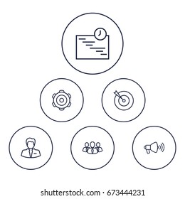 Set Of 6 Trade Outline Icons Set.Collection Of Schedule, Businessman, Gear And Other Elements.