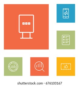 Set Of 6 Trade Outline Icons Set.Collection Of Stand, Research, Mobile Marketing Elements.