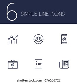 Set Of 6 Trade Outline Icons Set.Collection Of Mobile Marketing, Campaign, Target And Other Elements.