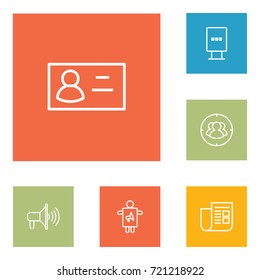 Set Of 6 Trade Outline Icons Set.Collection Of Promotion, Worker, Stand Elements.