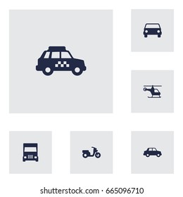 Set Of 6 Traffic Icons Set.Collection Of Car, Taxicab, Side View And Other Elements.