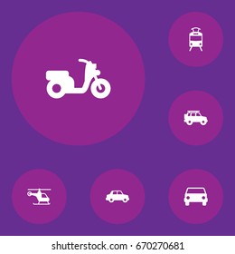 Set Of 6 Traffic Icons Set.Collection Of Copter, Car, Hatchback And Other Elements.
