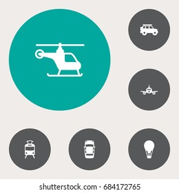 Set Of 6 Traffic Icons Set.Collection Of Streetcar, Airship, Panorama And Other Elements.