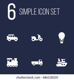Set Of 6 Traffic Icons Set.Collection Of Hatchback, Lorry, Airship And Other Elements.