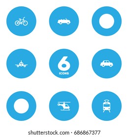 Set Of 6 Traffic Icons Set.Collection Of Coupe, Bicycle, Side View And Other Elements.