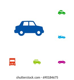 Set Of 6 Traffic Icons Set.Collection Of Hatchback, Coupe, Taxicab And Other Elements.