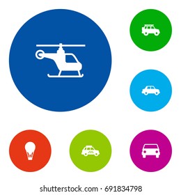 Set Of 6 Traffic Icons Set.Collection Of Side View, Hatchback, Copter And Other Elements.