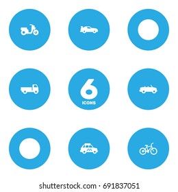 Set Of 6 Traffic Icons Set.Collection Of Lorry, Cabriolet, Bicycle And Other Elements.