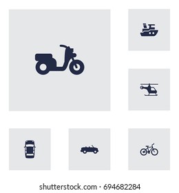 Set Of 6 Traffic Icons Set.Collection Of Boat, Bicycle, Copter And Other Elements.
