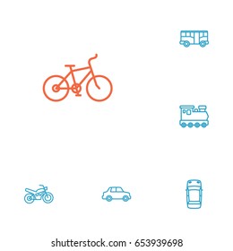 Set Of 6 Traffic Outline Icons Set.Collection Of Car, Train, Bus And Other Elements.