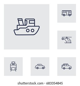 Set Of 6 Traffic Outline Icons Set.Collection Of Tram, Bus, Suv And Other Elements.