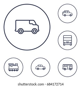 Set Of 6 Traffic Outline Icons Set.Collection Of Bus, Van, Train And Other Elements.