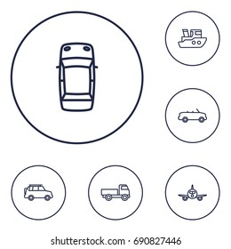 Set Of 6 Traffic Outline Icons Set.Collection Of Top, Suv, Truck And Other Elements.