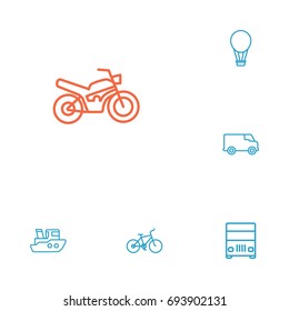 Set Of 6 Traffic Outline Icons Set.Collection Of Ship, Bike, Air Balloon And Other Elements.