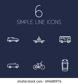 Set Of 6 Traffic Outline Icons Set.Collection Of Cabriolet, Bus, Airplane And Other Elements.
