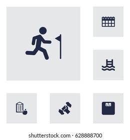 Set Of 6 Training Icons Set.Collection Of Bodybuilding, Body Balance, Running And Other Elements.