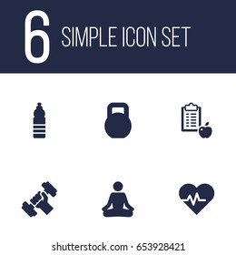 Set Of 6 Training Icons Set.Collection Of Drink, Meditate, Regime And Other Elements.