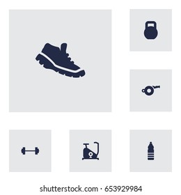 Set Of 6 Training Icons Set.Collection Of Weights, Training Bicycle, Blower And Other Elements.