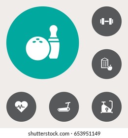 Set Of 6 Training Icons Set.Collection Of Kegling, Barbell, Training Bicycle And Other Elements.