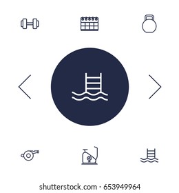 Set Of 6 Training Outline Icons Set.Collection Of Calendar, Pool, Dumbbell And Other Elements.