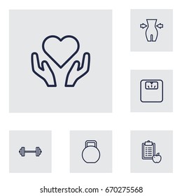 Set Of 6 Training Outline Icons Set.Collection Of Health Care, Weight Loss, Diet And Other Elements.