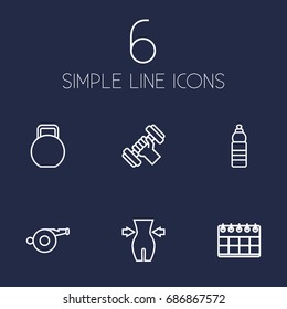 Set Of 6 Training Outline Icons Set.Collection Of Calendar, Water Bottle, Whistle And Other Elements.
