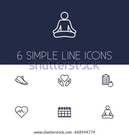 Set Of 6 Training Outline Icons Set.Collection Of Yoga, Health Care, Trekking Shoes And Other Elements.
