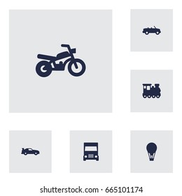 Set Of 6 Transport Icons Set.Collection Of Truck, Wagon, Airship And Other Elements.