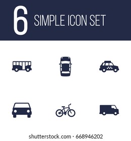 Set Of 6 Transport Icons Set.Collection Of Car, Caravan, Taxicab And Other Elements.