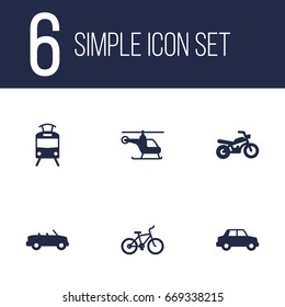 Set Of 6 Transport Icons Set.Collection Of Copter, Streetcar, Motorbike And Other Elements.