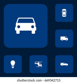 Set Of 6 Transport Icons Set.Collection Of Panorama, Cabriolet, Copter And Other Elements.