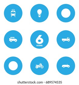 Set Of 6 Transport Icons Set.Collection Of Lorry, Hatchback, Motorbike And Other Elements.