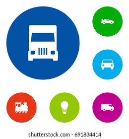 Set Of 6 Transport Icons Set.Collection Of Car, Cabriolet, Wagon And Other Elements.
