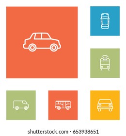 Set Of 6 Transport Outline Icons Set.Collection Of Bus, Car, Front View And Other Elements.