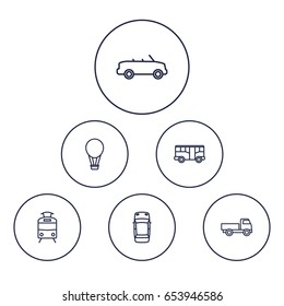 Set Of 6 Transport Outline Icons Set.Collection Of Air Balloon, Top, Cabriolet And Other Elements.