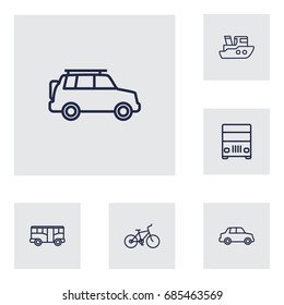 Set Of 6 Transport Outline Icons Set.Collection Of Lorry, Bus, Bike And Other Elements.