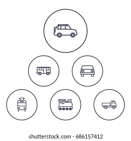 Set Of 6 Transport Outline Icons Set.Collection Of Suv, Front View, Truck And Other Elements.