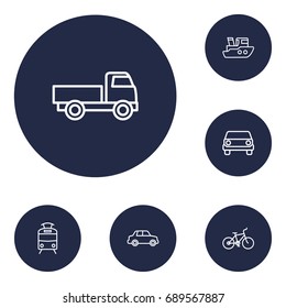 Set Of 6 Transport Outline Icons Set.Collection Of Truck, Bike, Car And Other Elements.