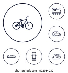 Set Of 6 Transport Outline Icons Set.Collection Of Ship, Coupe, Top And Other Elements.