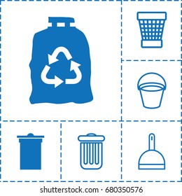 set of 6 trash filled and outline icons such as bucket