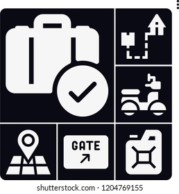 Set of 6 travel filled icons such as shipping, map, scooter, luggage, gate