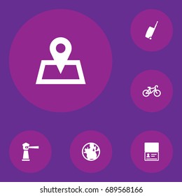Set Of 6 Travel Icons Set.Collection Of Location, Planet, Citizenship And Other Elements.
