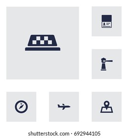 Set Of 6 Travel Icons Set.Collection Of Aircraft, Direction, Location And Other Elements.