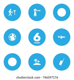Set Of 6 Travel Icons Set.Collection Of Seamark, Traveler, Planet And Other Elements.