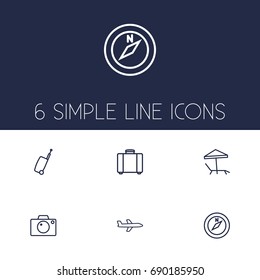 Set Of 6 Travel Outline Icons Set.Collection Of Airplane, Bag, Photo And Other Elements.